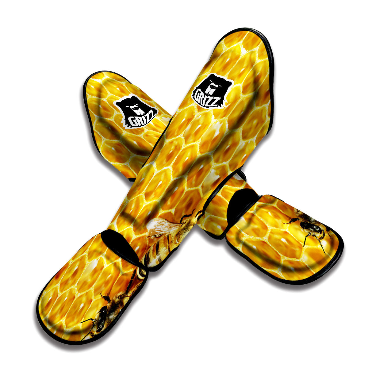 Honeycomb And Bees Print Muay Thai Shin Guards-grizzshop