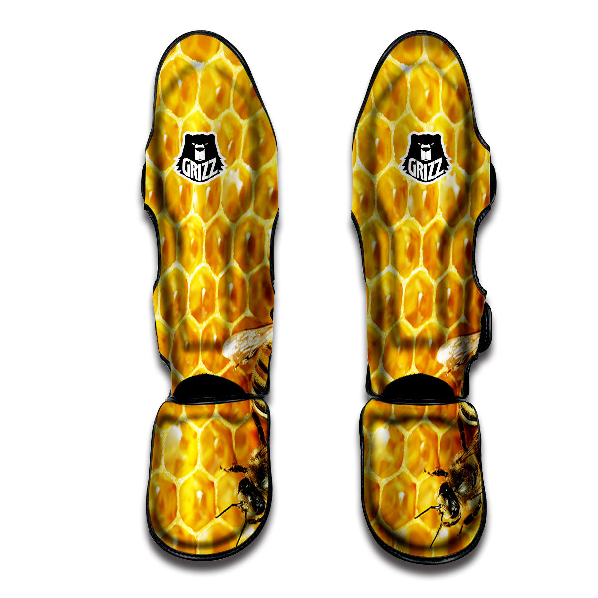 Honeycomb And Bees Print Muay Thai Shin Guards-grizzshop