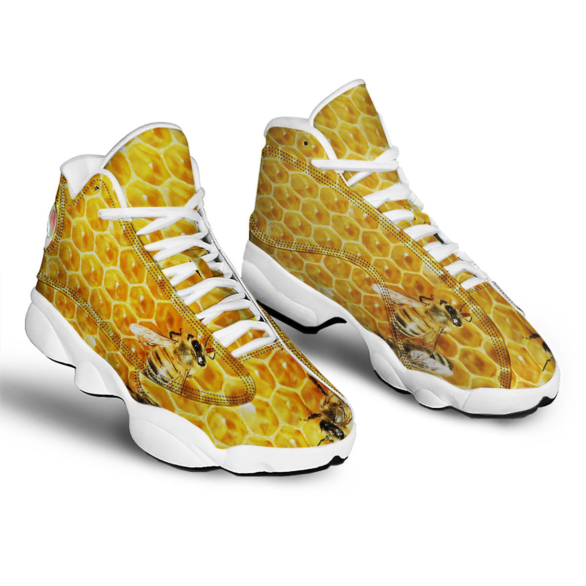 Honeycomb And Bees Print White Basketball Shoes-grizzshop