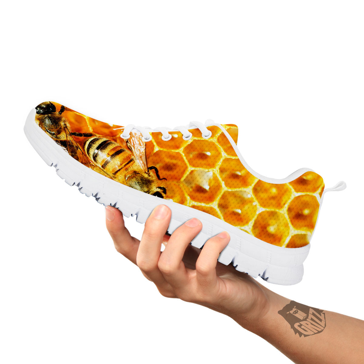 Honeycomb And Bees Print White Sneaker-grizzshop