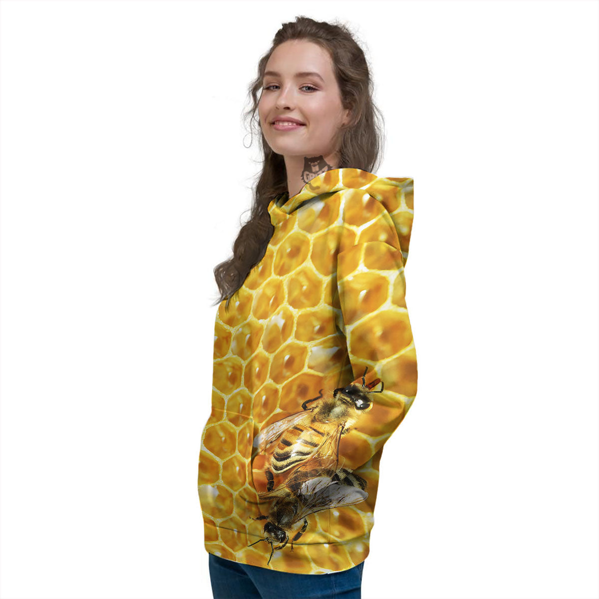 Honeycomb And Bees Print Women's Hoodie-grizzshop