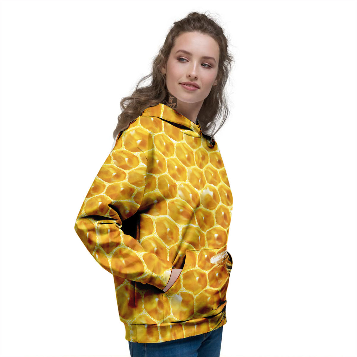 Honeycomb And Bees Print Women's Hoodie-grizzshop