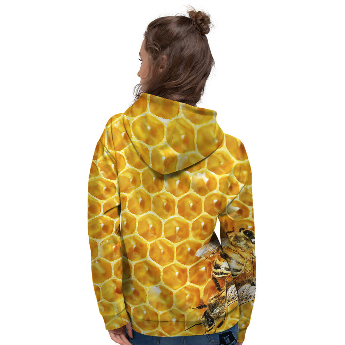 Honeycomb And Bees Print Women's Hoodie-grizzshop