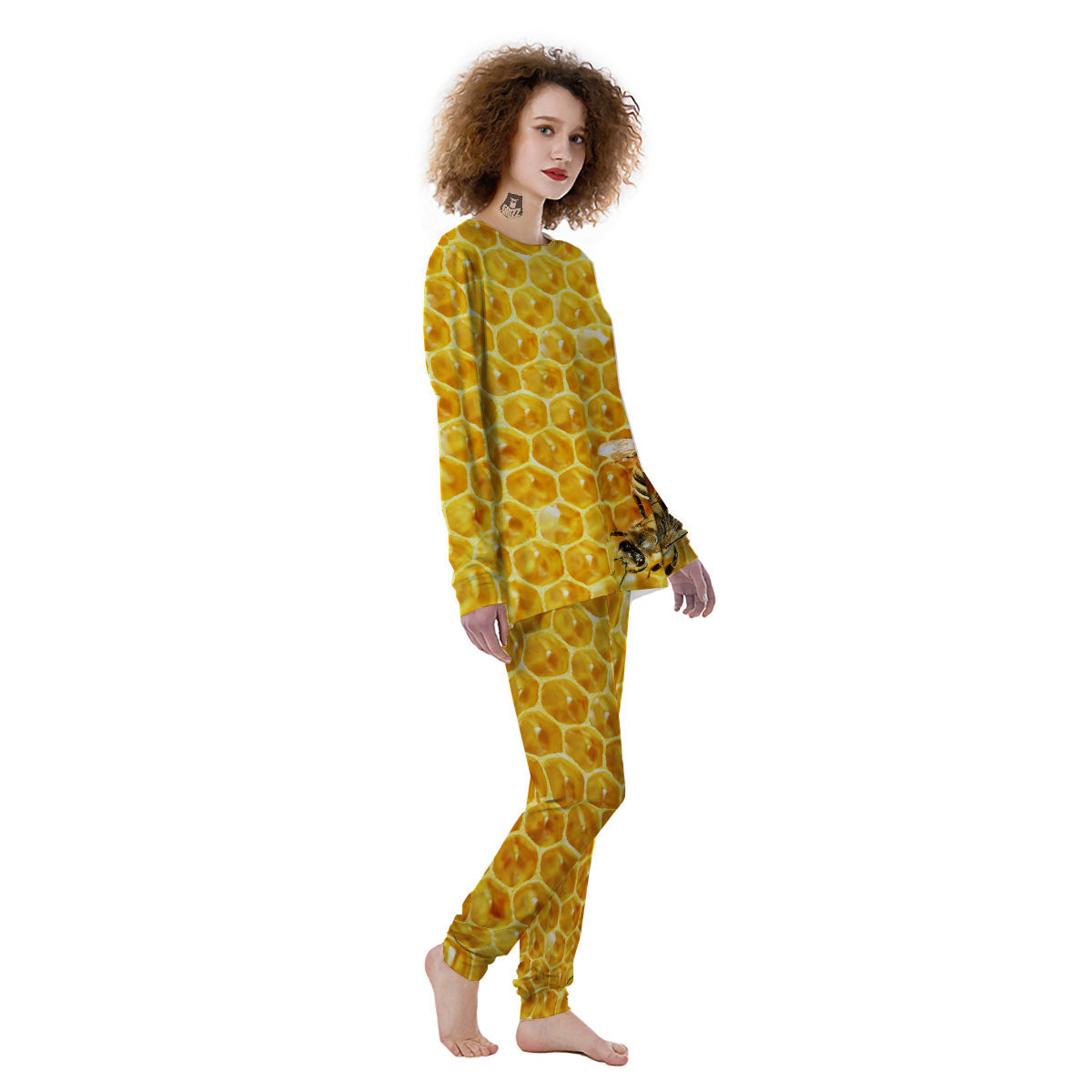 Honeycomb And Bees Print Women's Pajamas-grizzshop