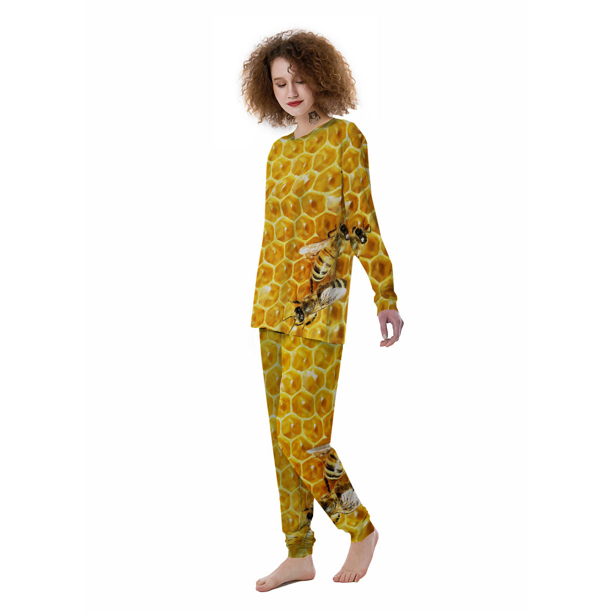 Honeycomb And Bees Print Women's Pajamas-grizzshop