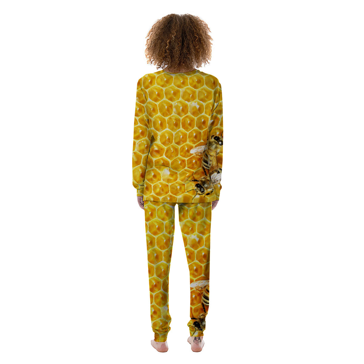 Honeycomb And Bees Print Women's Pajamas-grizzshop