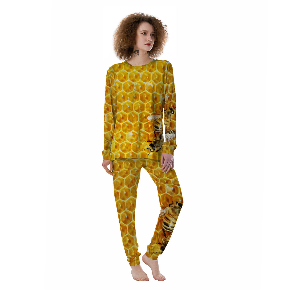 Honeycomb And Bees Print Women's Pajamas-grizzshop