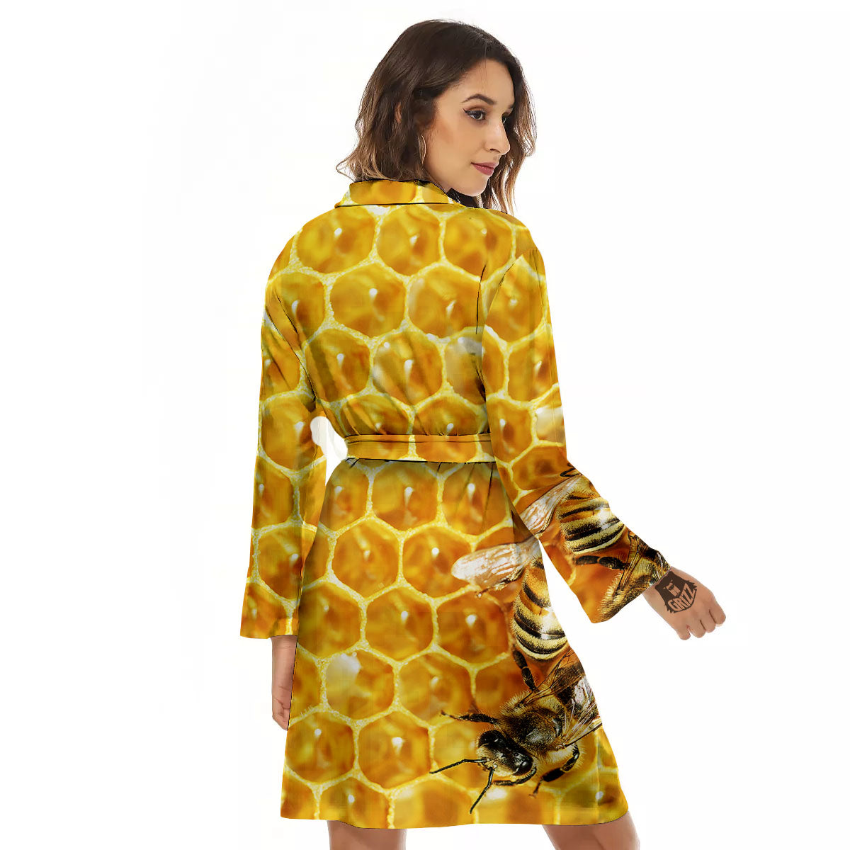 Honeycomb And Bees Print Women's Robe-grizzshop