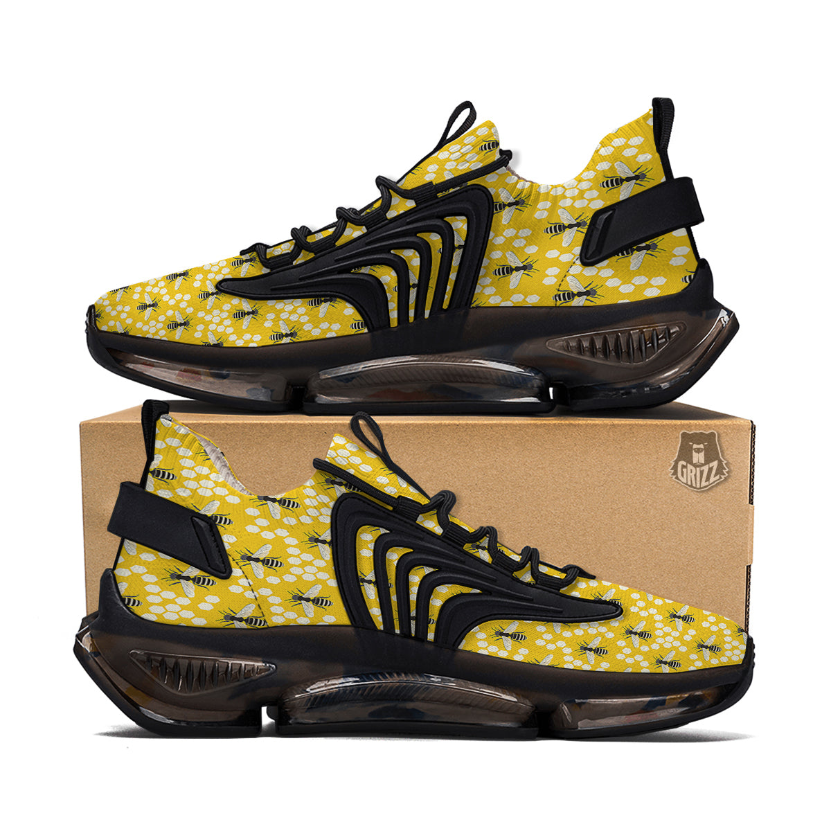 Honeycomb Bee Print Pattern Black Gym Shoes-grizzshop
