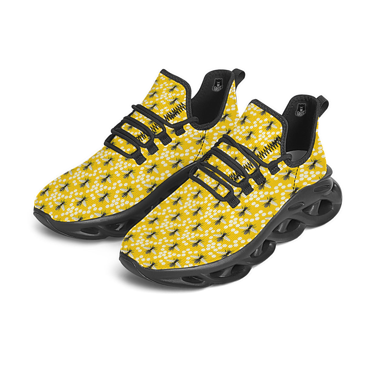 Honeycomb Bee Print Pattern Black Running Shoes-grizzshop