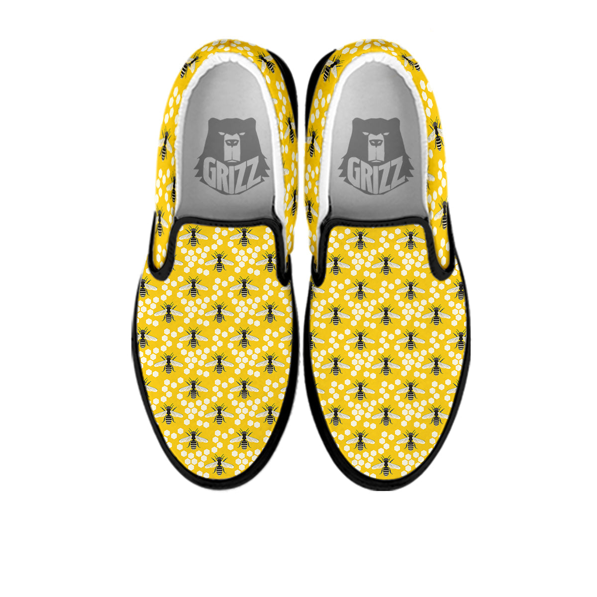 Honeycomb Bee Print Pattern Black Slip On Shoes-grizzshop