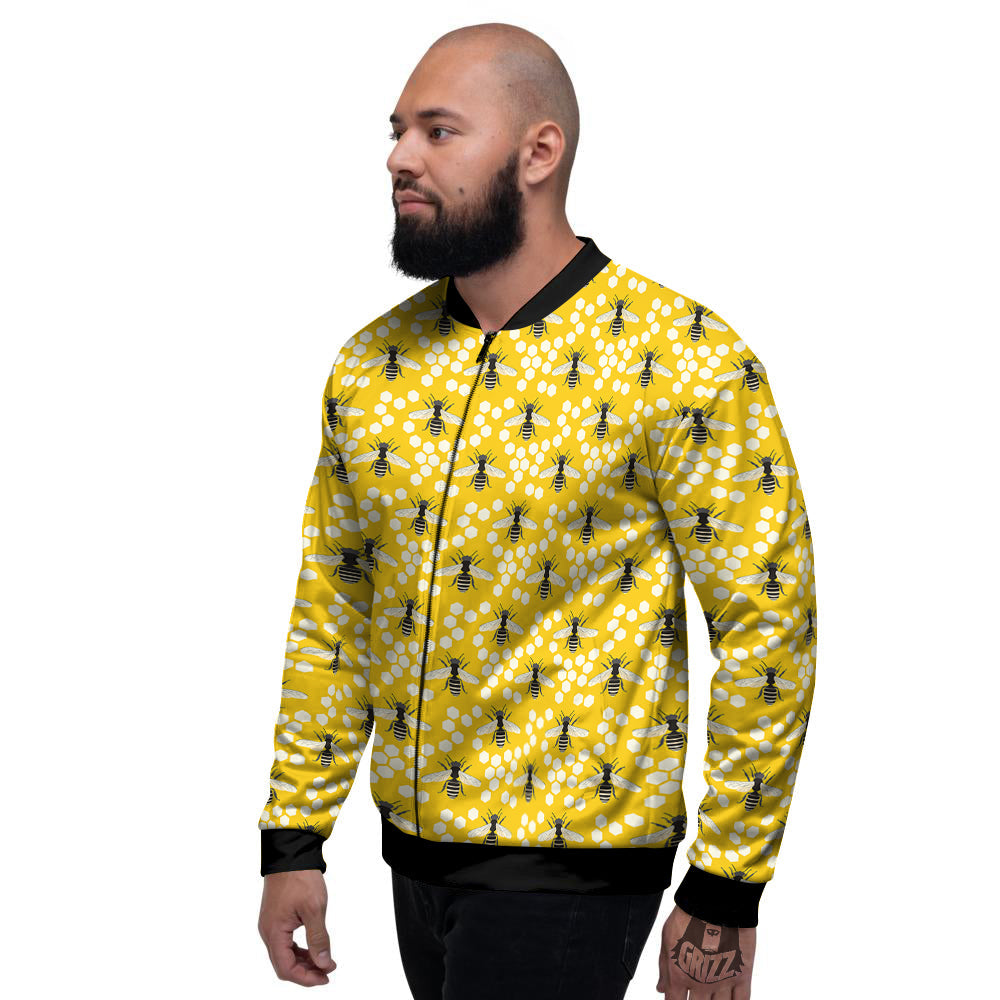 Honeycomb Bee Print Pattern Men's Bomber Jacket-grizzshop