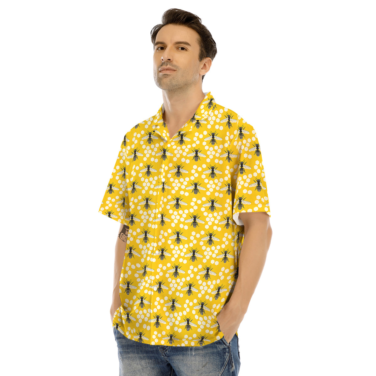 Honeycomb Bee Print Pattern Men's Hawaiian Shirt-grizzshop