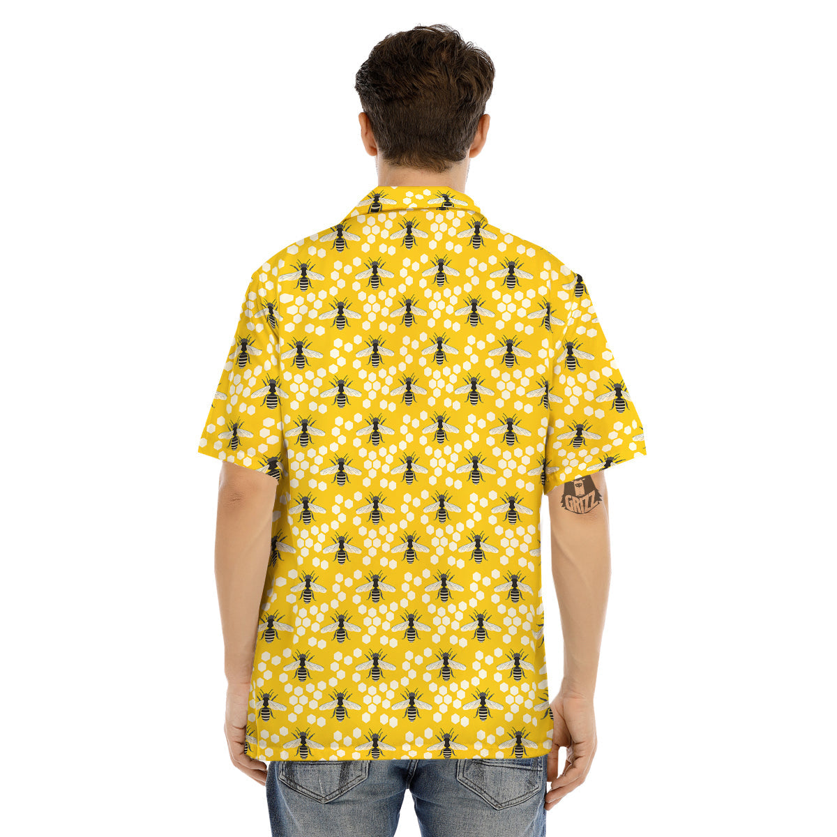 Honeycomb Bee Print Pattern Men's Hawaiian Shirt-grizzshop