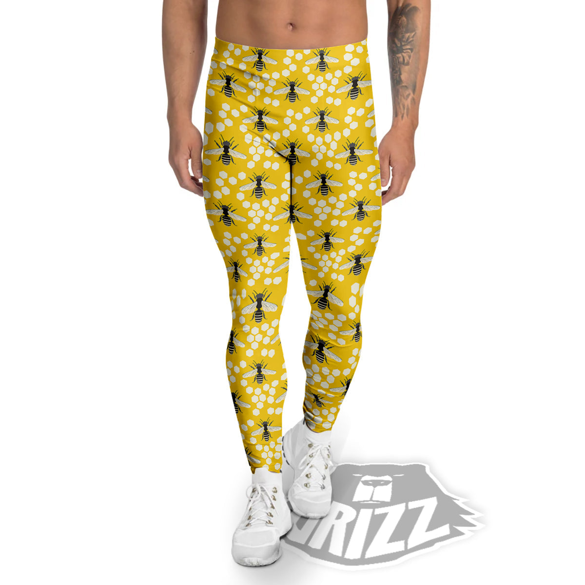 Honeycomb Bee Print Pattern Men's Leggings-grizzshop