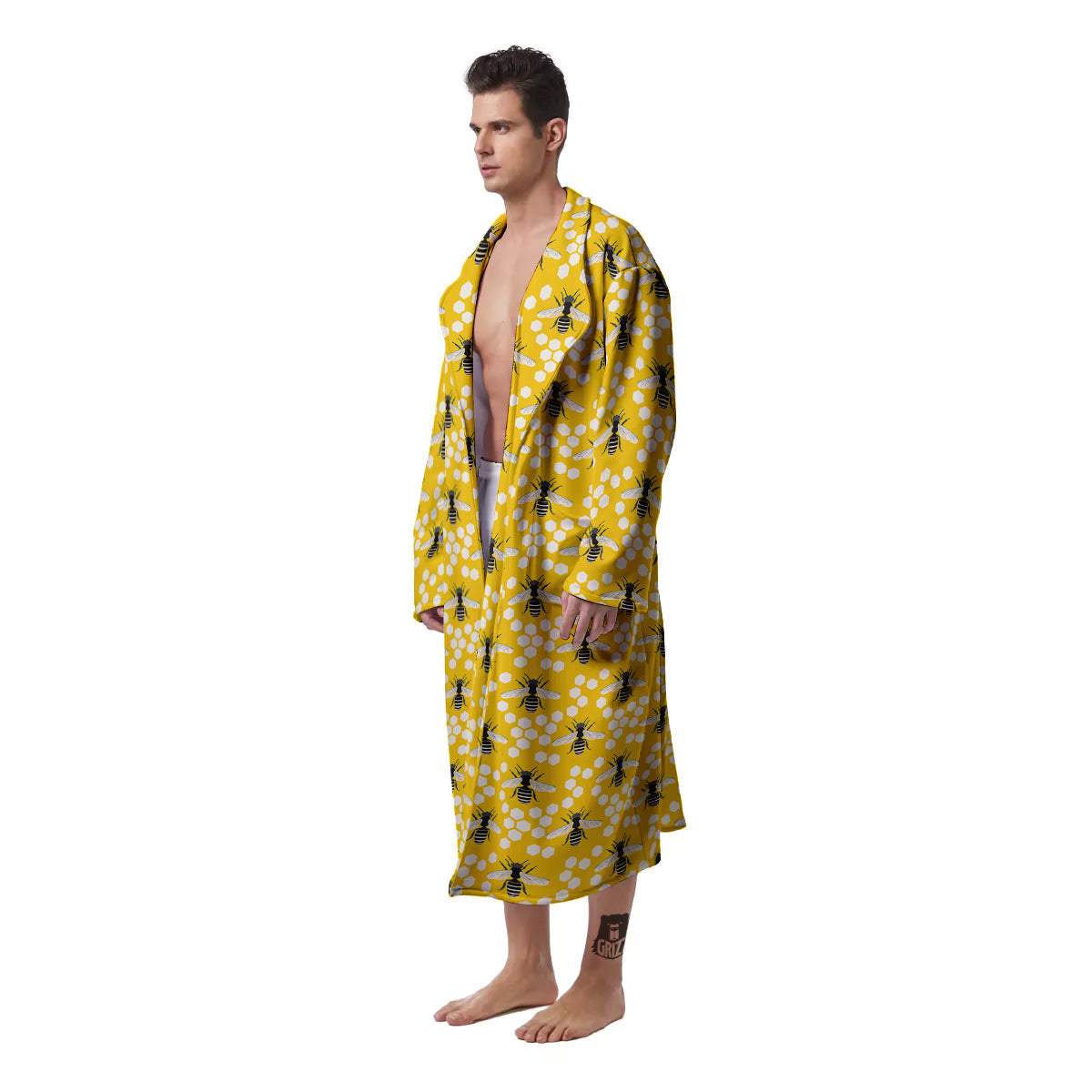 Honeycomb Bee Print Pattern Men's Robe-grizzshop