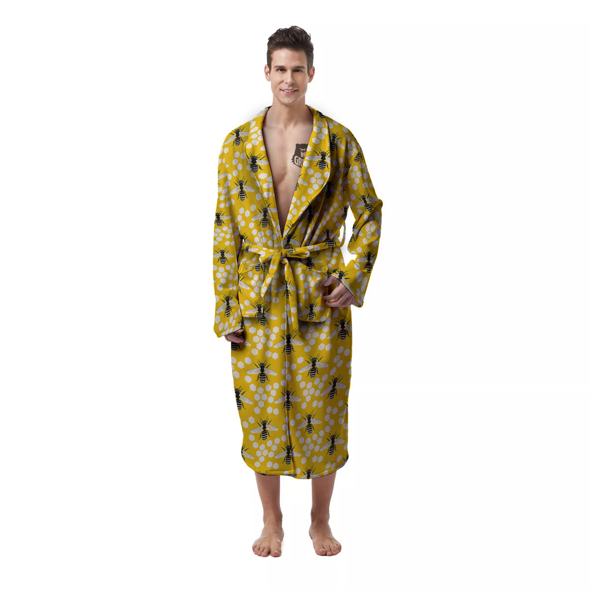 Honeycomb Bee Print Pattern Men's Robe-grizzshop