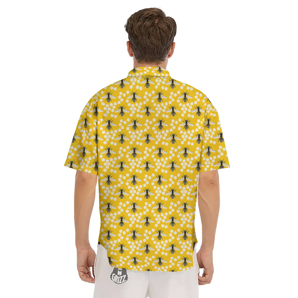 Honeycomb Bee Print Pattern Men's Short Sleeve Shirts-grizzshop