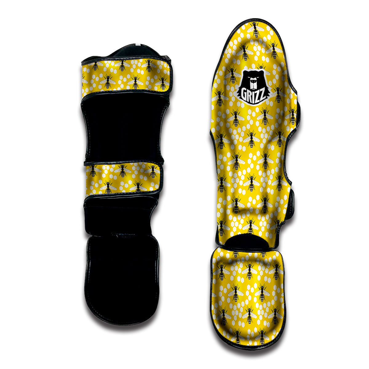 Honeycomb Bee Print Pattern Muay Thai Shin Guards-grizzshop
