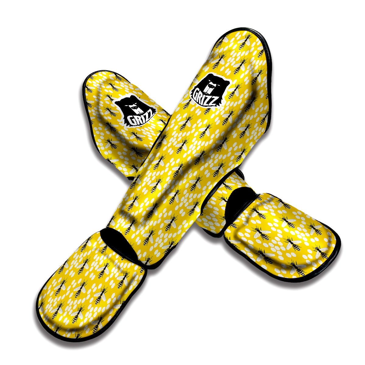 Honeycomb Bee Print Pattern Muay Thai Shin Guards-grizzshop