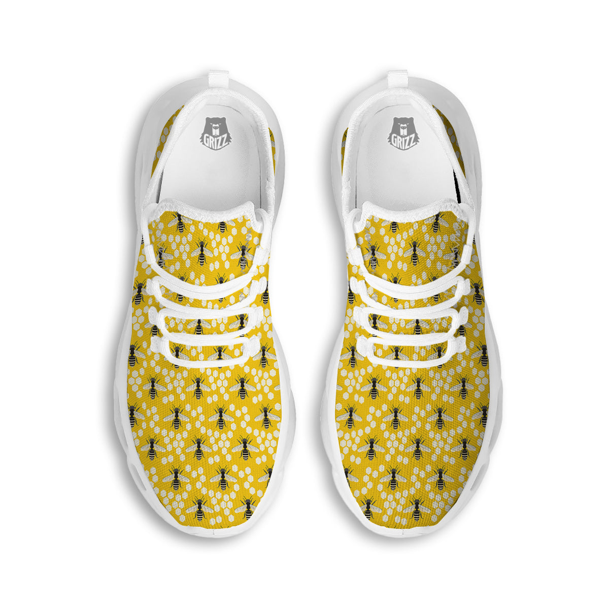 Honeycomb Bee Print Pattern White Running Shoes-grizzshop