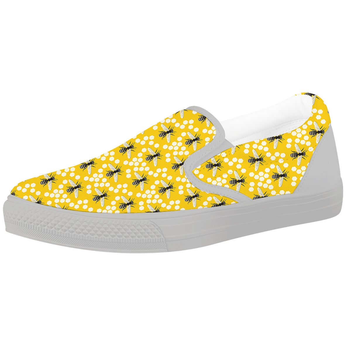 Honeycomb Bee Print Pattern White Slip On Shoes-grizzshop