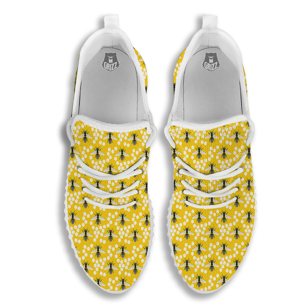 Honeycomb Bee Print Pattern White Walking Shoes-grizzshop