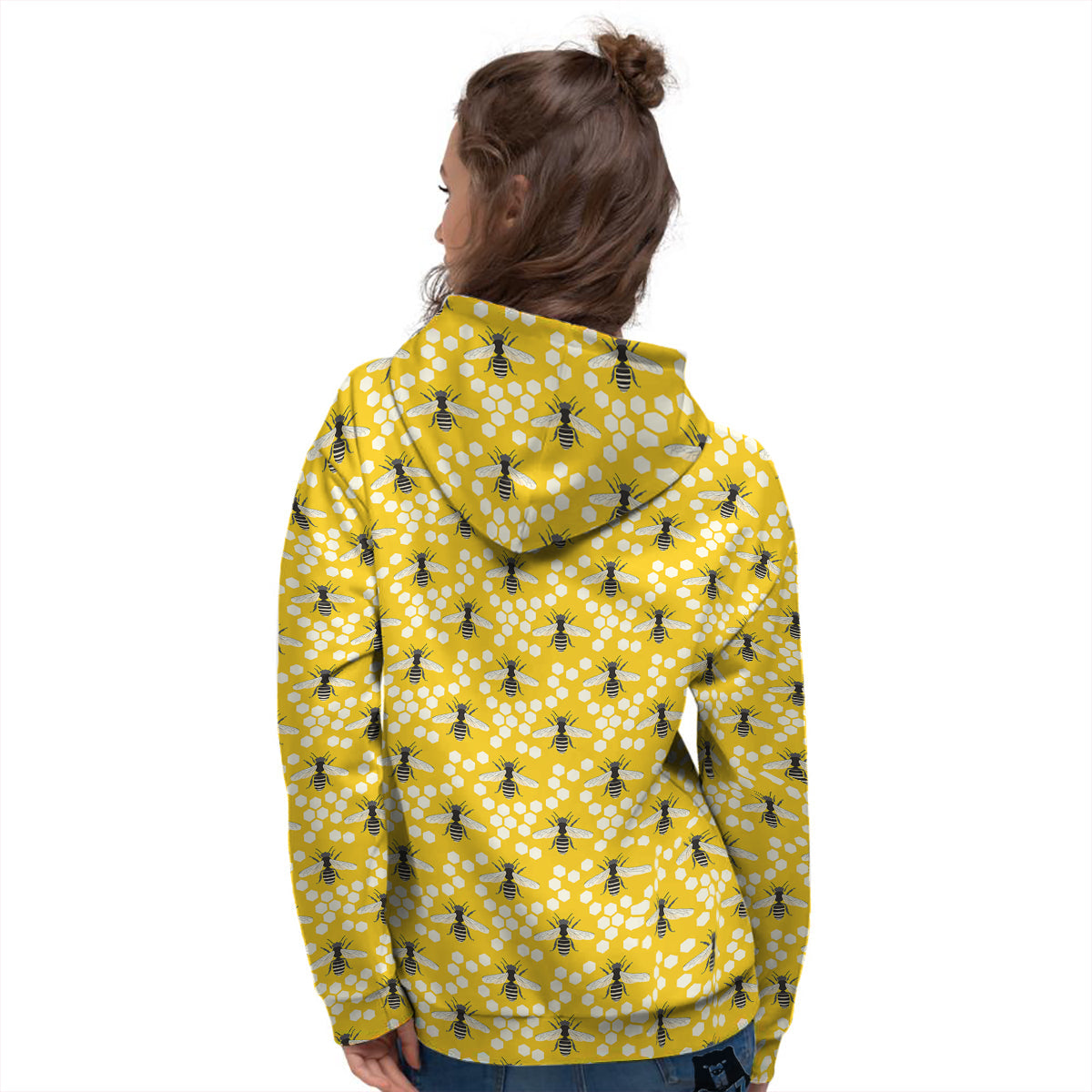 Honeycomb Bee Print Pattern Women's Hoodie-grizzshop