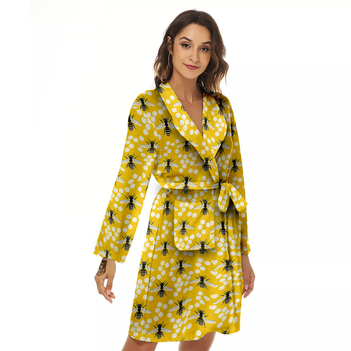Honeycomb Bee Print Pattern Women's Robe-grizzshop