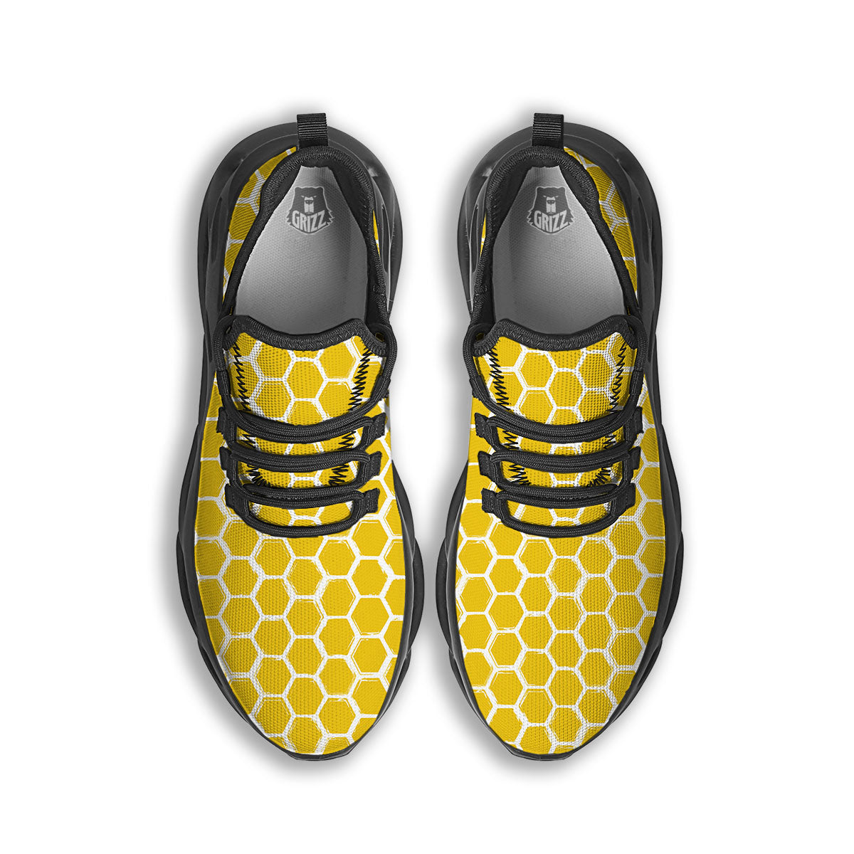 Honeycomb Print Pattern Black Running Shoes-grizzshop