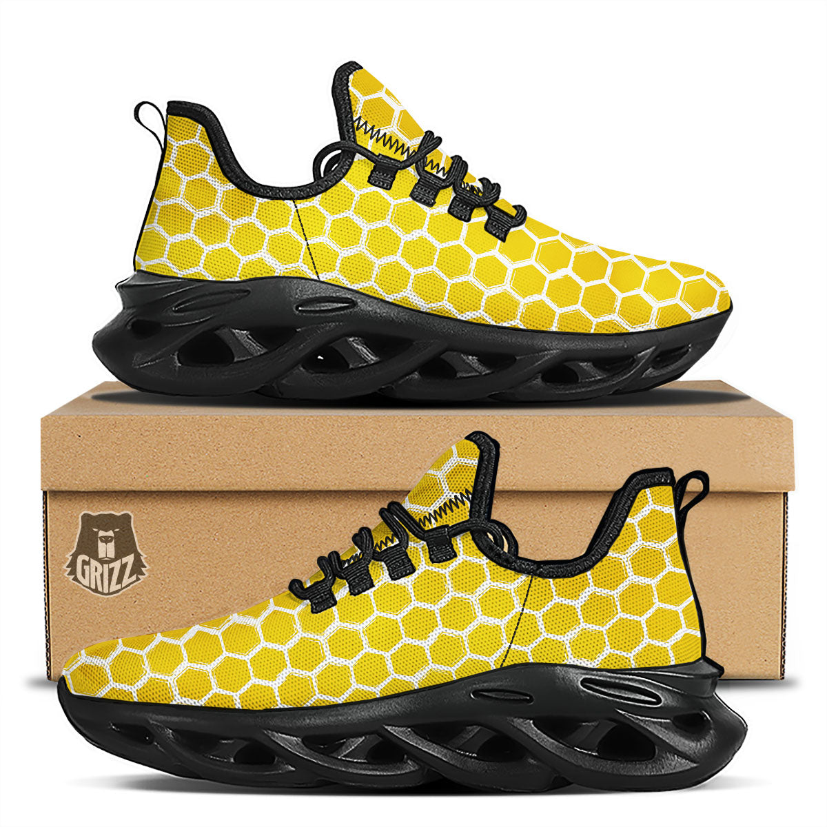 Honeycomb Print Pattern Black Running Shoes-grizzshop