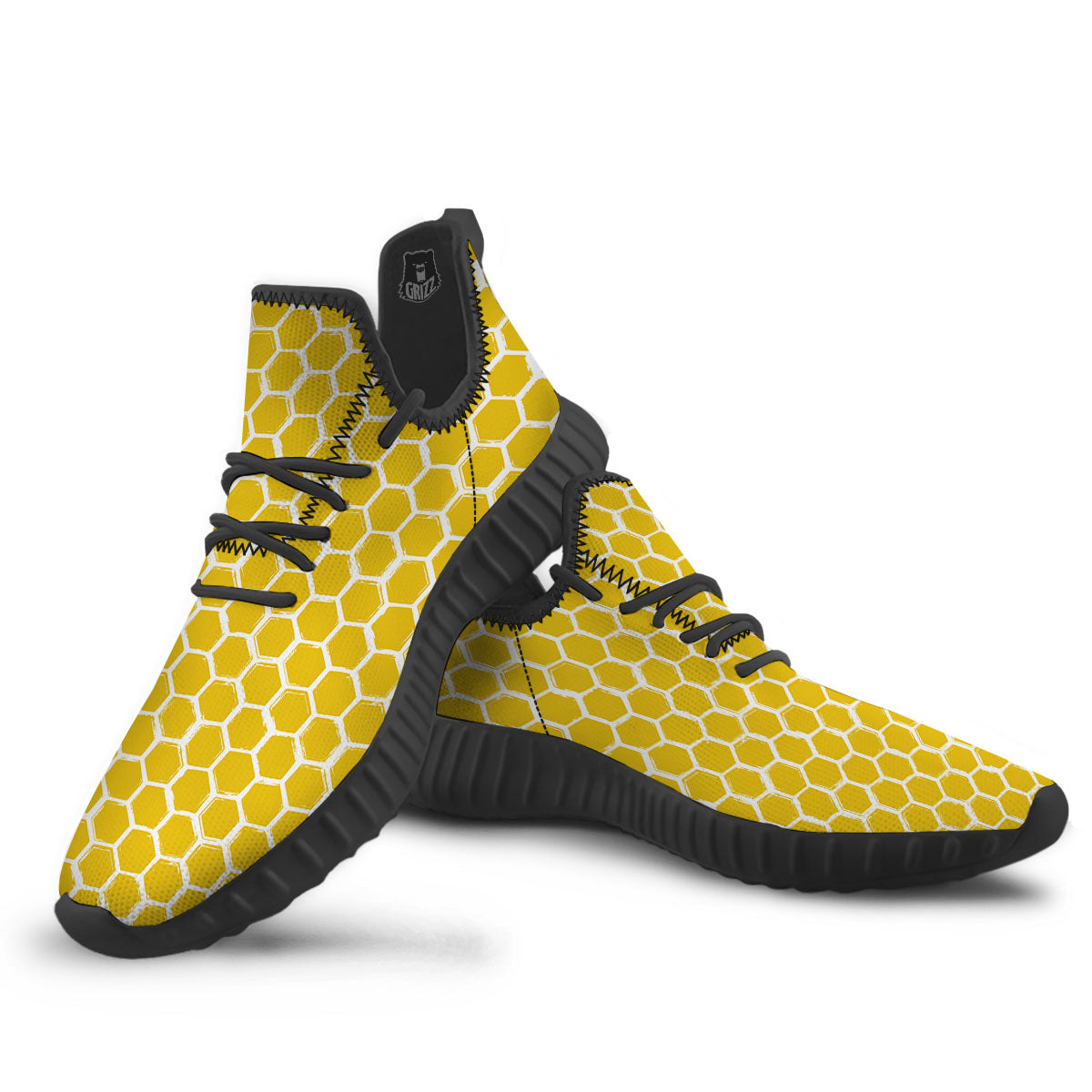 Honeycomb Print Pattern Black Walking Shoes-grizzshop