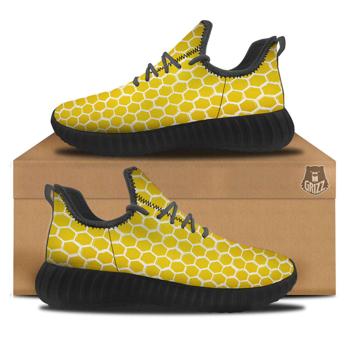 Honeycomb Print Pattern Black Walking Shoes-grizzshop
