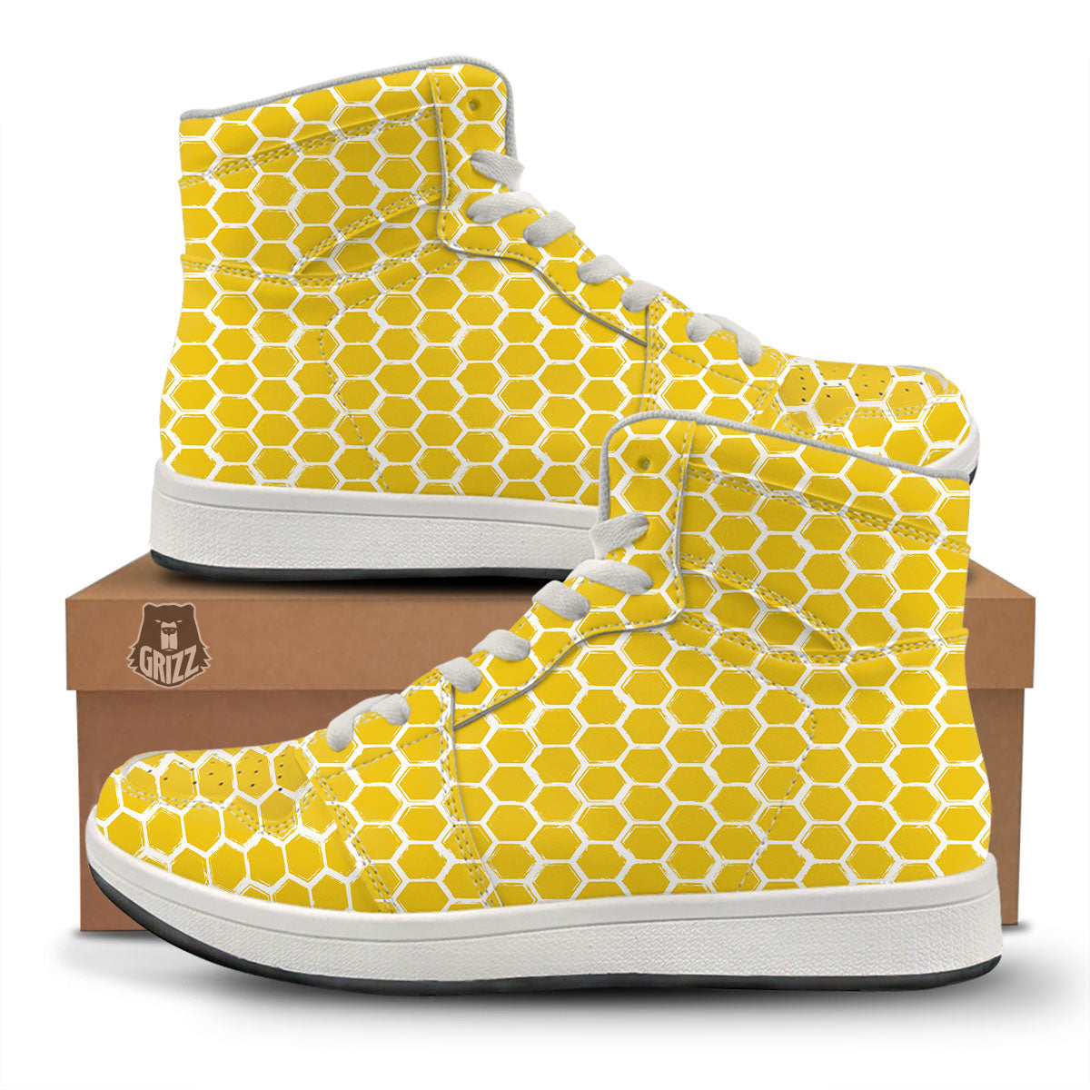 Honeycomb Print Pattern High Top Sneakers-grizzshop