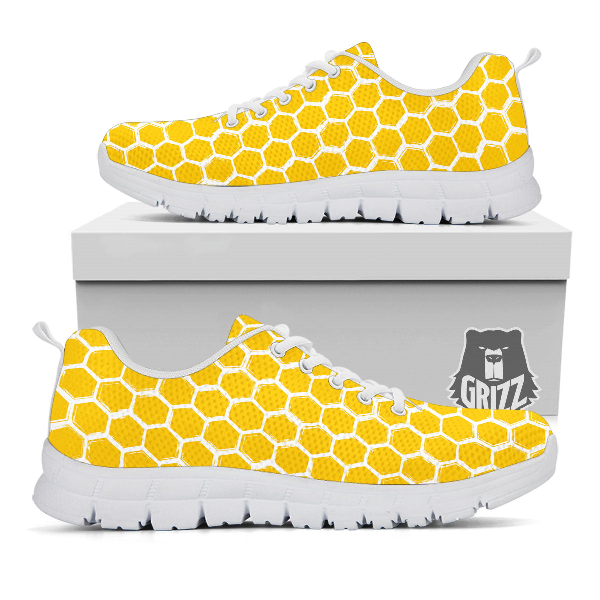 Honeycomb Print Pattern White Sneaker-grizzshop