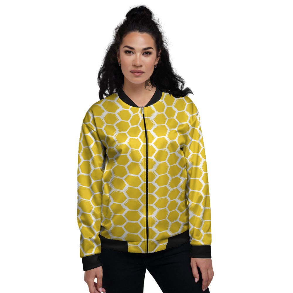 Honeycomb Print Pattern Women's Bomber Jacket-grizzshop