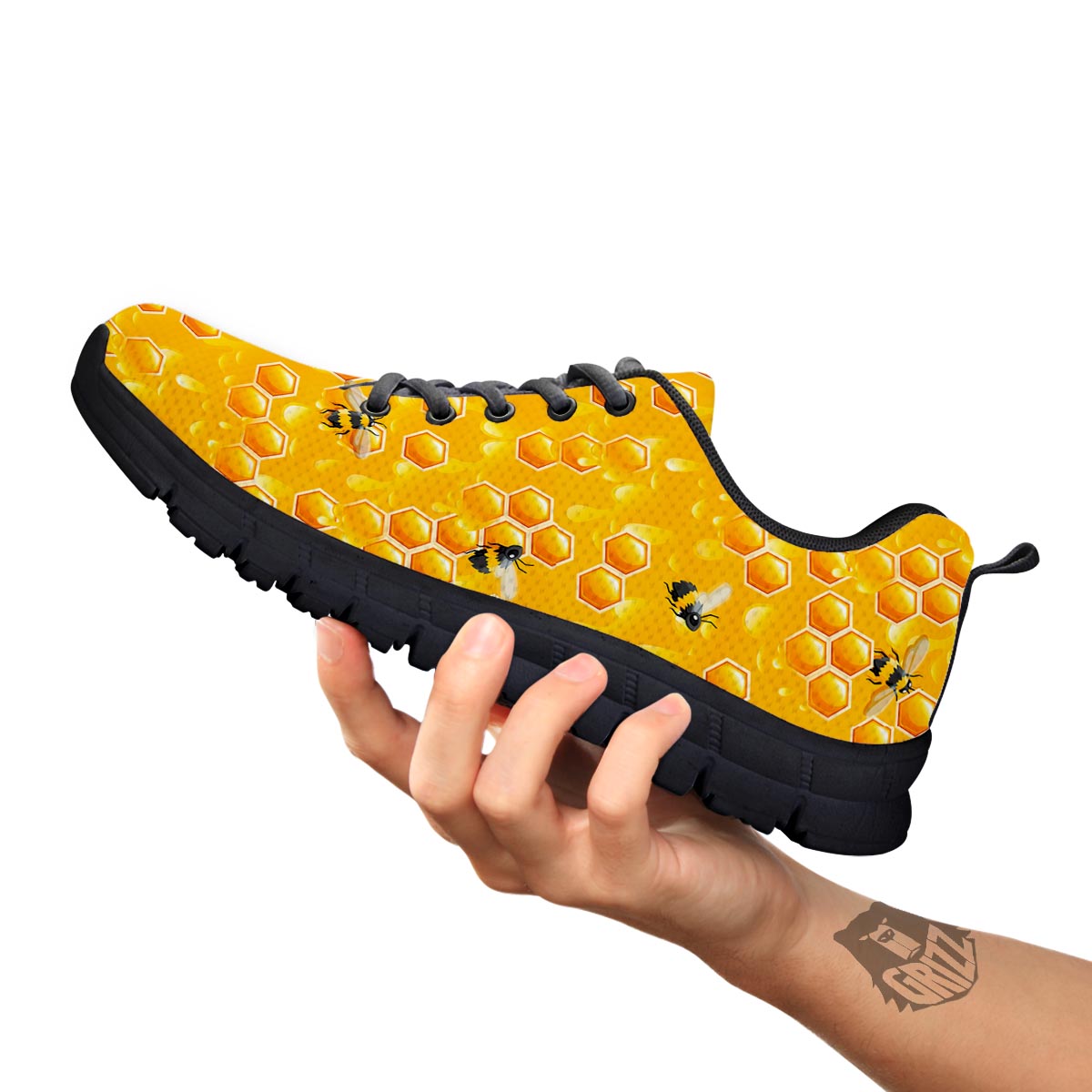 Honeycomb Sweet Honey Print Pattern Black Sneaker-grizzshop