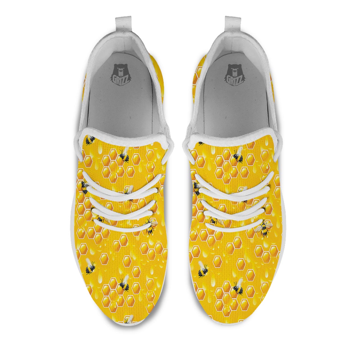 Honeycomb Sweet Honey Print Pattern White Athletic Shoes-grizzshop