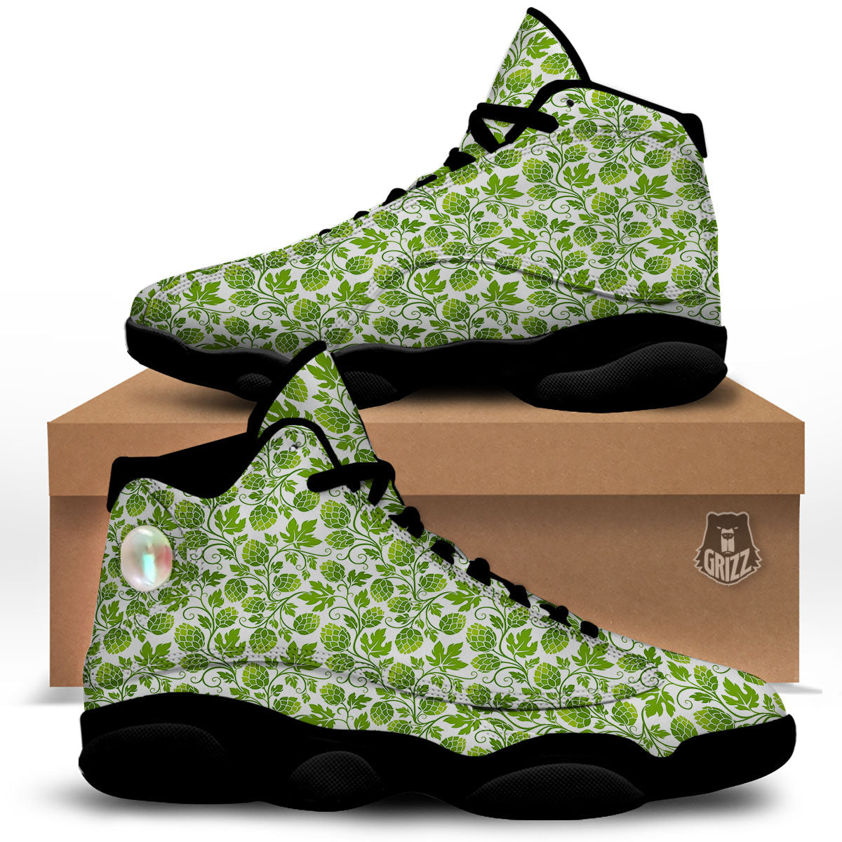 Hop Cone Cartoon Print Pattern Black Basketball Shoes-grizzshop