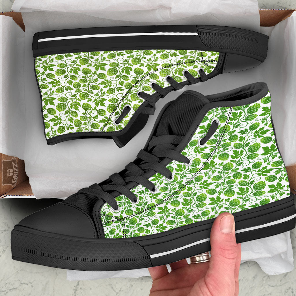 Hop Cone Cartoon Print Pattern Black High Top Shoes-grizzshop