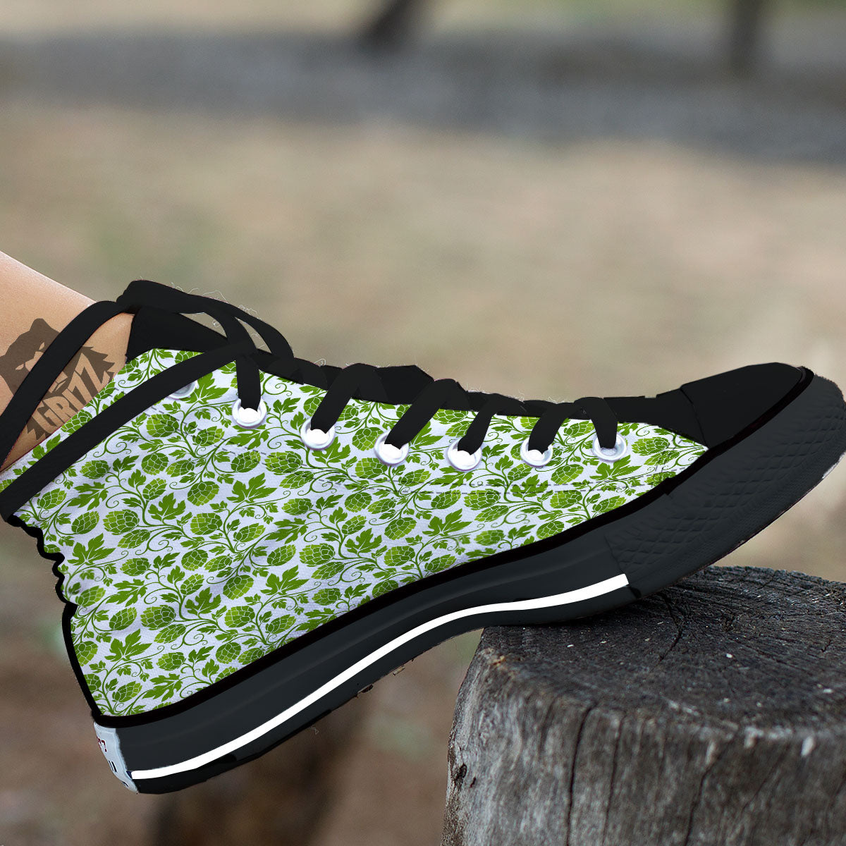 Hop Cone Cartoon Print Pattern Black High Top Shoes-grizzshop