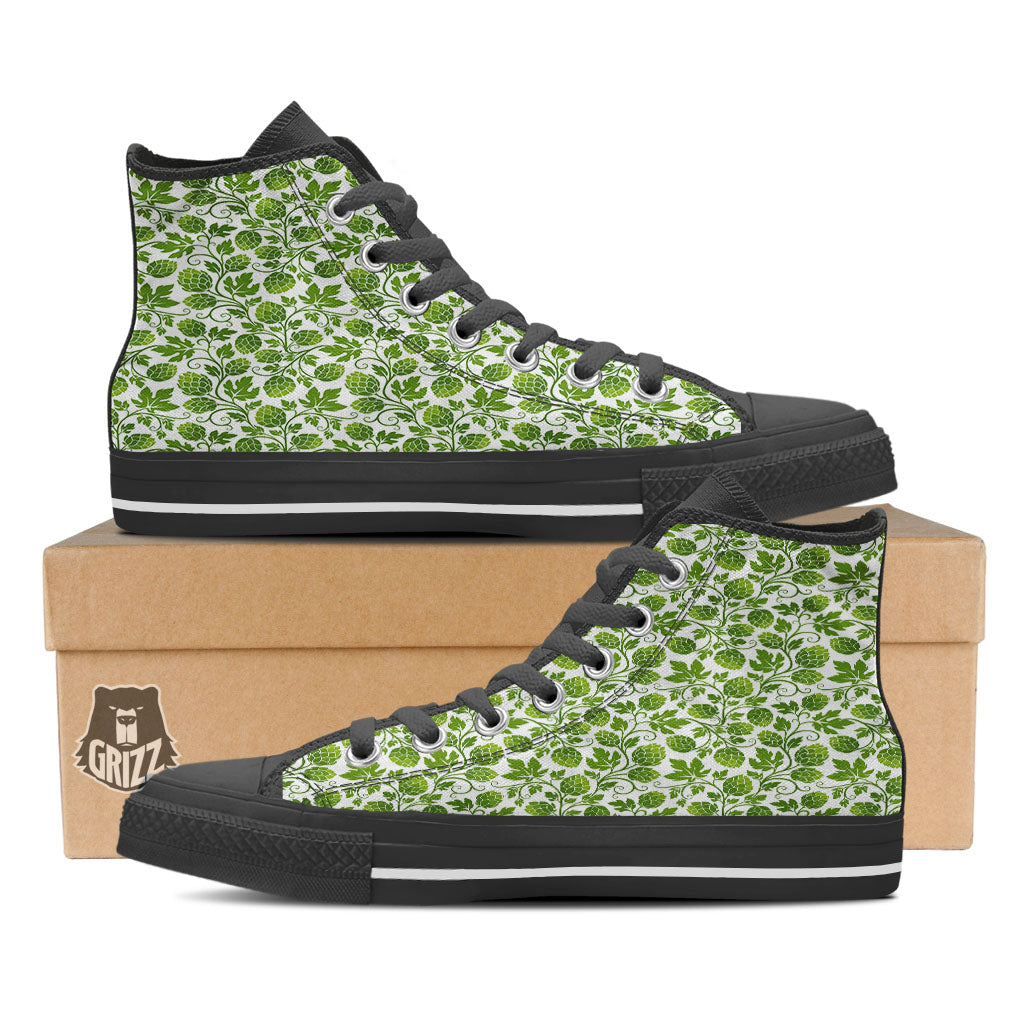 Hop Cone Cartoon Print Pattern Black High Top Shoes-grizzshop