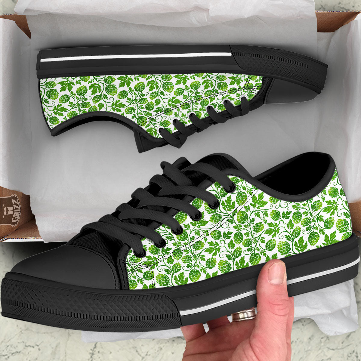Hop Cone Cartoon Print Pattern Black Low Top Shoes-grizzshop