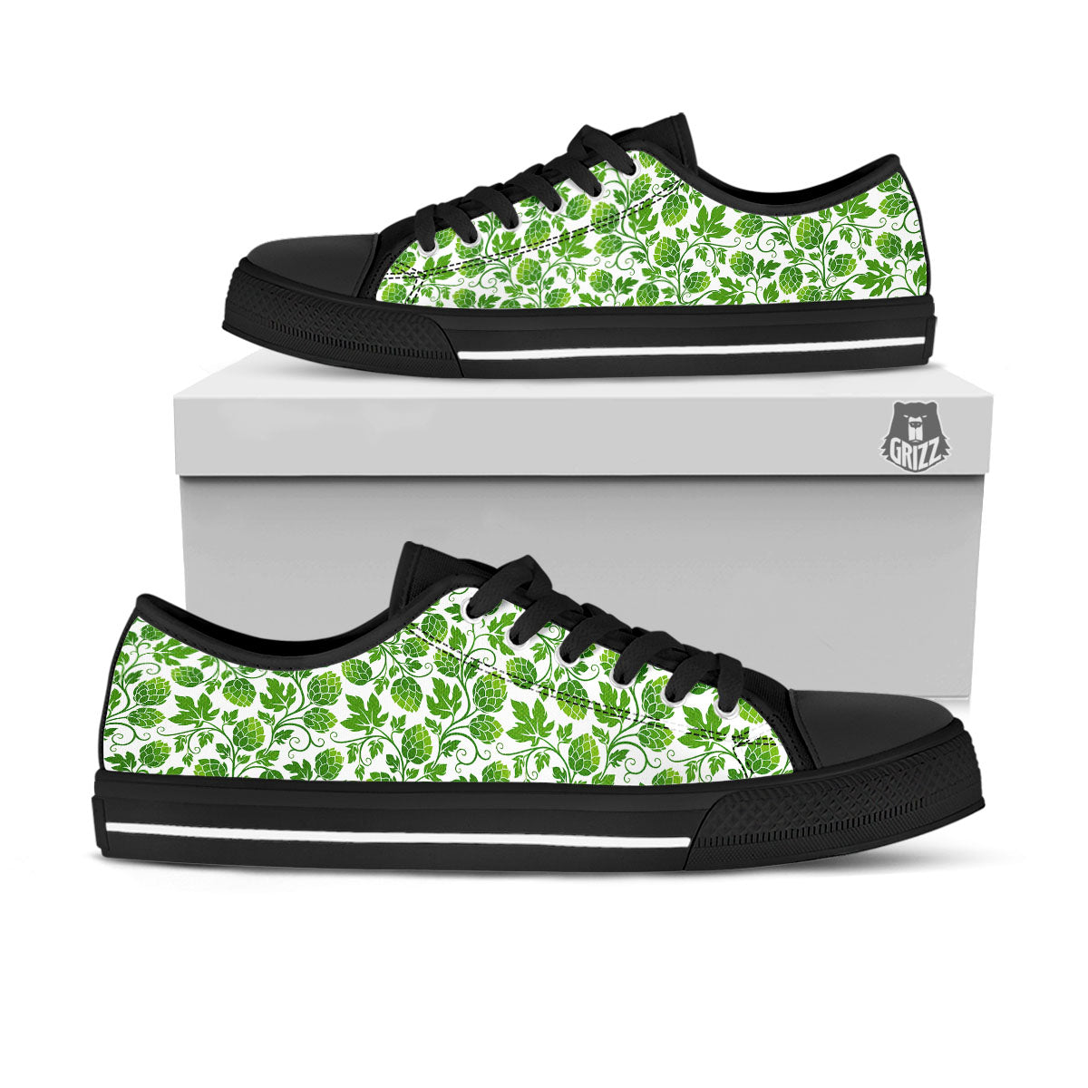 Hop Cone Cartoon Print Pattern Black Low Top Shoes-grizzshop