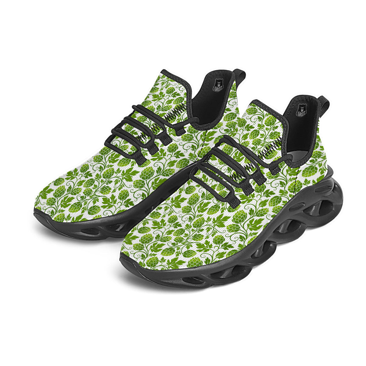 Hop Cone Cartoon Print Pattern Black Running Shoes-grizzshop