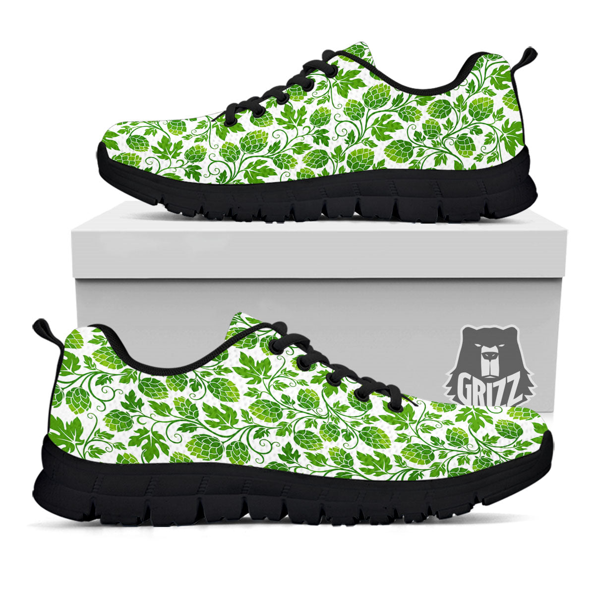 Hop Cone Cartoon Print Pattern Black Sneaker-grizzshop