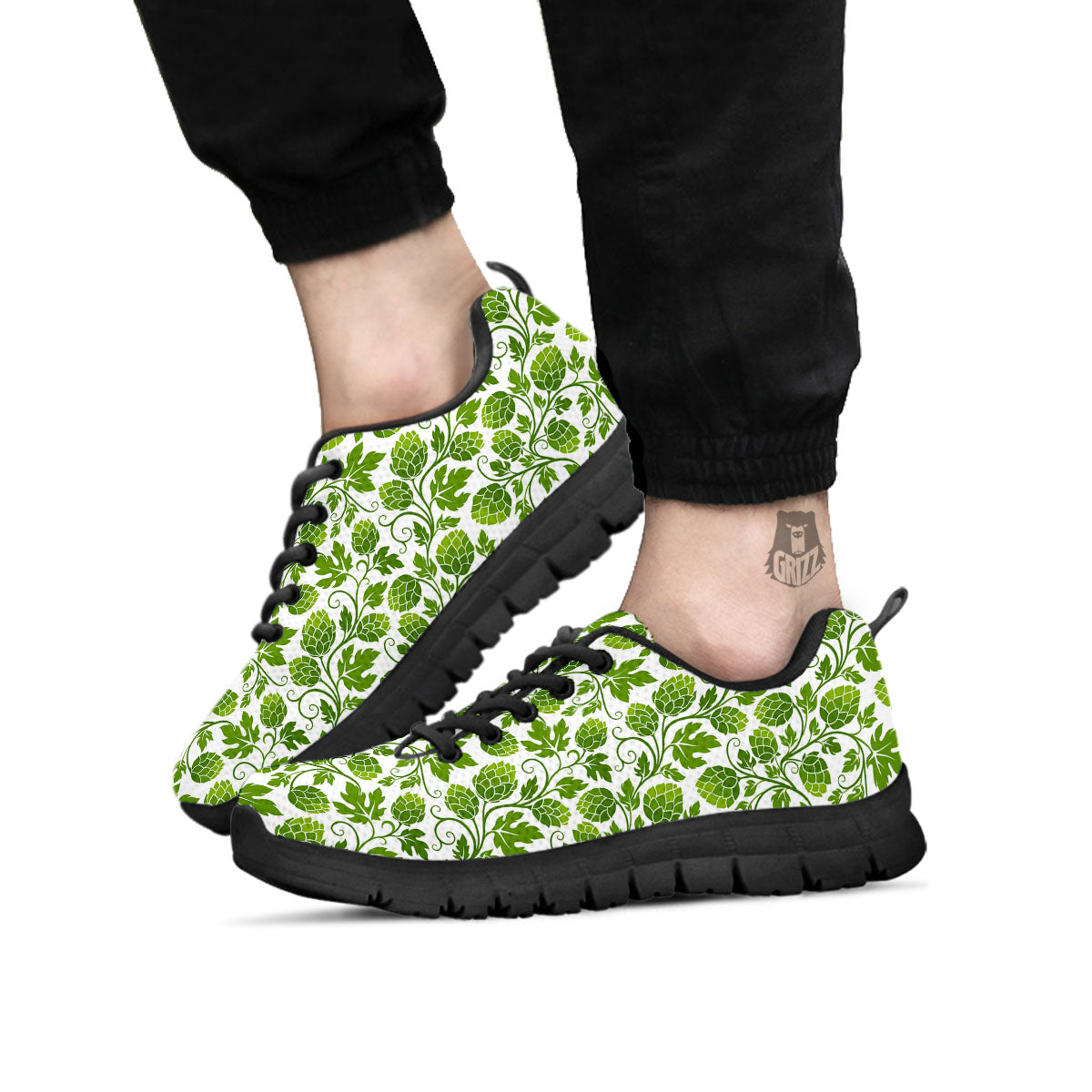 Hop Cone Cartoon Print Pattern Black Sneaker-grizzshop