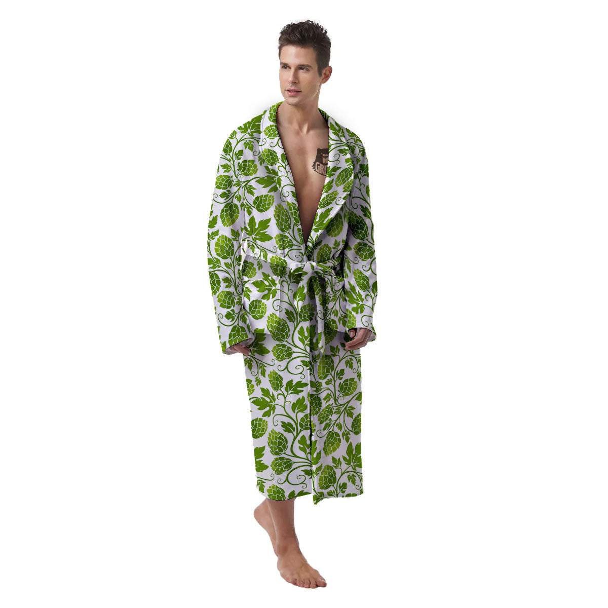 Hop Cone Cartoon Print Pattern Men's Robe-grizzshop