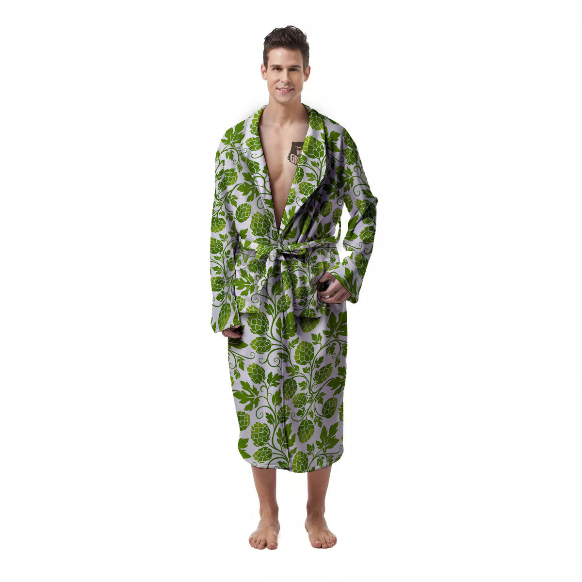 Hop Cone Cartoon Print Pattern Men's Robe-grizzshop