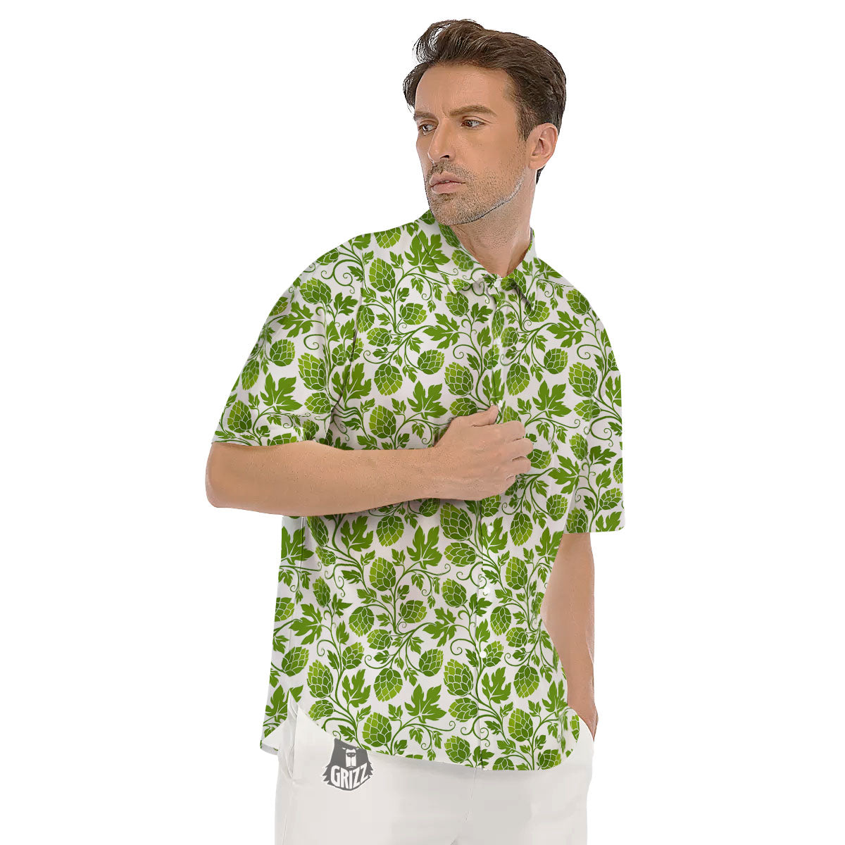 Hop Cone Cartoon Print Pattern Men's Short Sleeve Shirts-grizzshop